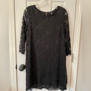 Women’s Medium H & M Black Lace Dress Lined 3/4 Sleeves Round Neck.